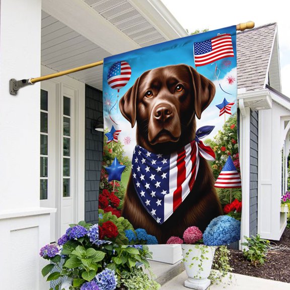 Garden Flag Chocolate Labrador Retriever Dog 4th Of july, Independence Day, 12x18 POLE NOT INCLUDED