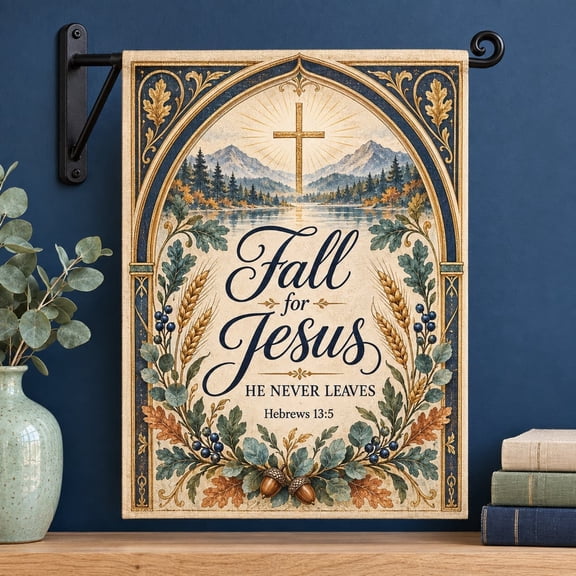 Garden Flag, Christian Fall for Jesus Pumpkin Design for Yard Decor, Autumn Home Accent