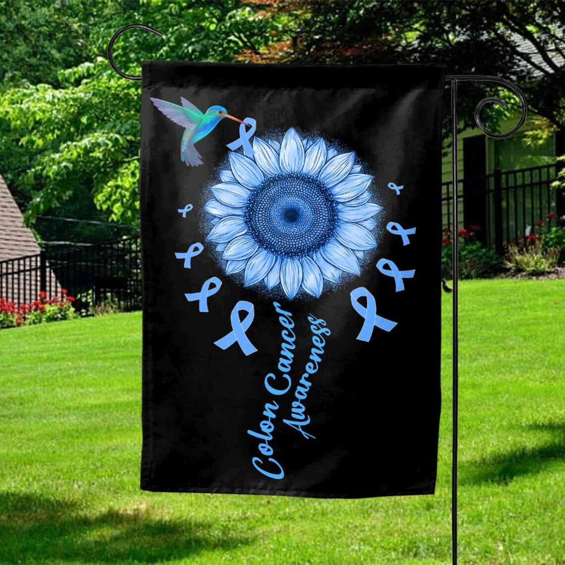 Garden Flag Colon Cancer Awareness Blue Ribbon Support Message Outdoor Decor, 12x18 POLE NOT INCLUDED
