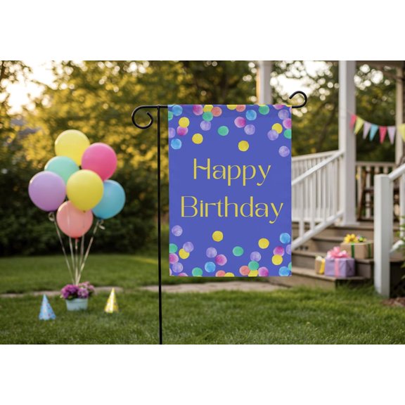 Garden Flag Colorful Happy Birthday Confetti Party V564, 12x18 POLE NOT INCLUDED