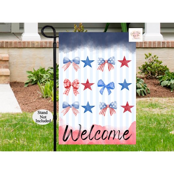 Garden Flag Coquette Bows Stars Welcome American Porch Decoration, 12x18 POLE NOT INCLUDED