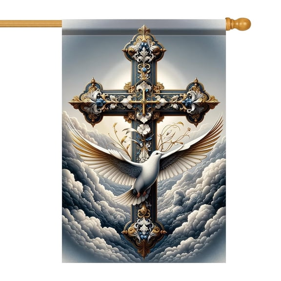 Garden Flag Cross Dove Flag Religious Blessing Faith Christian Outdoor Decor, 12x18 POLE NOT INCLUDED