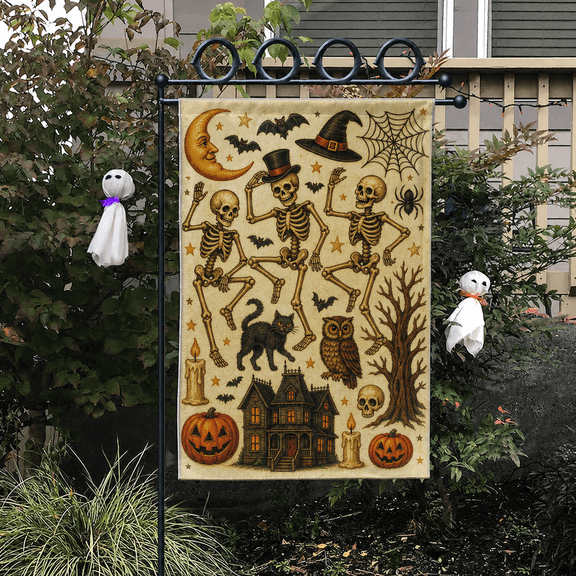 Garden Flag Dancing Skeleton Halloween Outdoor Yard Decor for Spooky Season