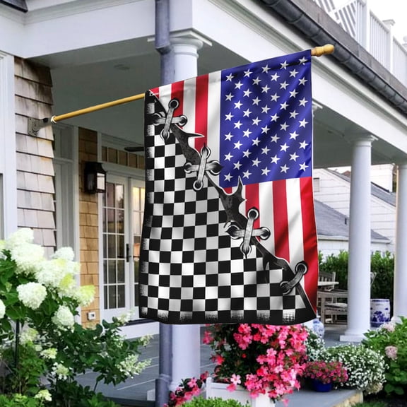 Garden Flag Dirt Track Racing On American US, Motorsports, 12x18 POLE NOT INCLUDED