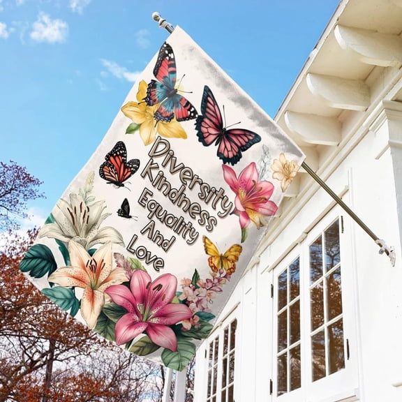 Garden Flag Diversity Kindness Equality Love Butterfly Anti Racist Porch Decoration, 12x18 POLE NOT INCLUDED