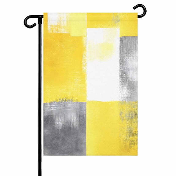 Garden Flag Double-Side Printed House Flag Abstract Painting Graffiti Art Lattice Yard Flag Yellow White Gray Welcome Banner Decor Outdoor Holiday Decorations 12*18in