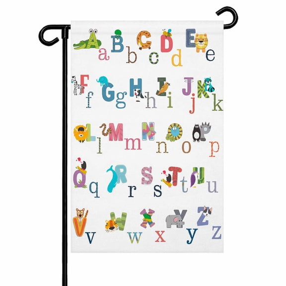 Garden Flag Double-Side Printed House Flag Alphabet AnimalColorful Cartoon Yard Flag Welcome Banner Decor Outdoor Holiday Decorations 28*40in