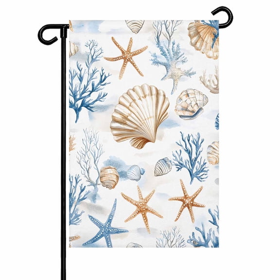 Garden Flag Double-Side Printed House Flag Beach Marine Life Yard Flag Shell Starfish Welcome Banner Decor Outdoor Holiday Decorations 28*40in