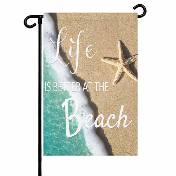 Garden Flag Double-Side Printed House Flag Beach Seawater Starfish Yard Flag Life Is Better At The Beach Welcome Banner Decor Outdoor Holiday Decorations 28*40in