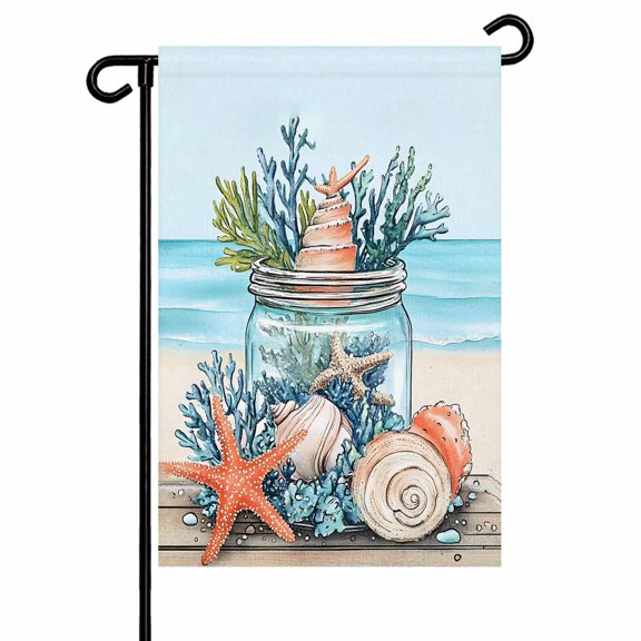 Garden Flag Double-Side Printed House Flag Beach Yard Flag Coral Seashell Starfish Welcome Banner Decor Outdoor Holiday Decorations 28*40in