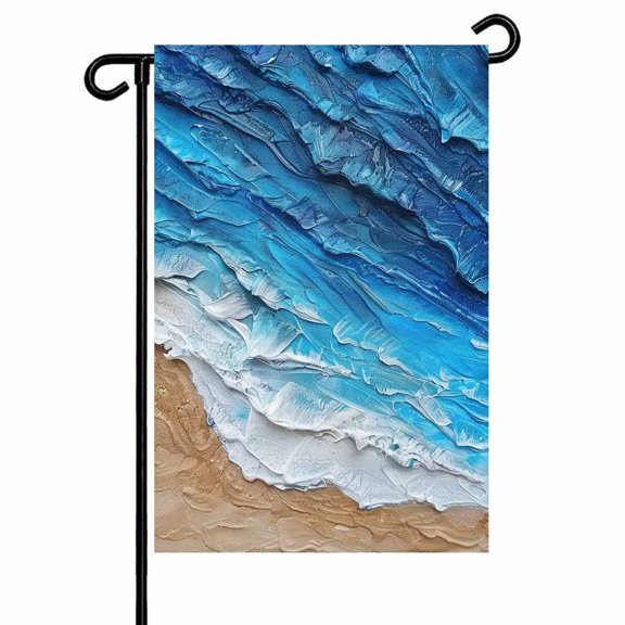 Garden Flag Double-Side Printed House Flag Blue Ocean Wave Yard Flag Abstract Ombre Beach Welcome Banner Decor Outdoor Holiday Decorations 12*18in