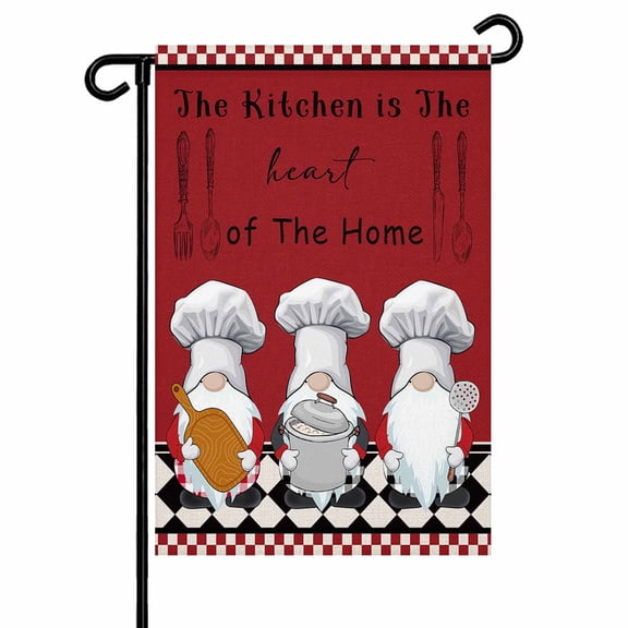 Garden Flag Double-Side Printed House Flag Chef Gnome Farmhouse Red Yard Flag Black White Buffalo Checked Welcome Banner Decor Outdoor Holiday Decorations 28*40in