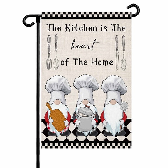Garden Flag Double-Side Printed House Flag Chef Gnome Farmhouse Yard Flag Black White Buffalo Checked Welcome Banner Decor Outdoor Holiday Decorations 28*40in