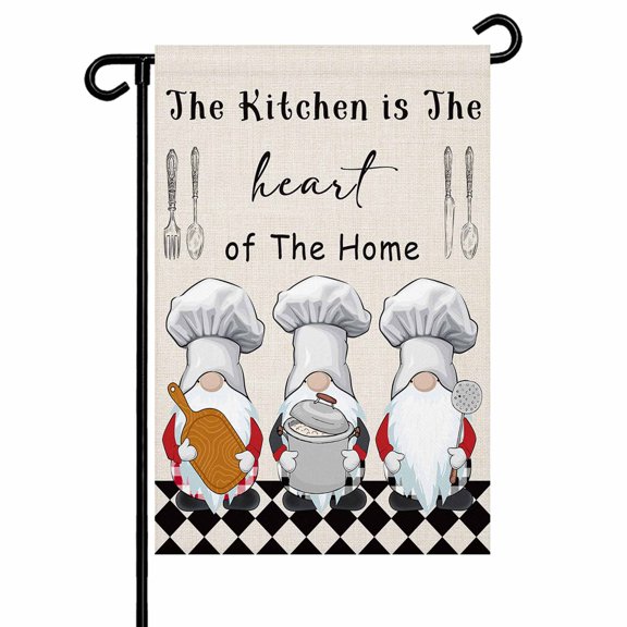 Garden Flag Double-Side Printed House Flag Chef Gnomes Yard Flag Black White Buffalo Checked Welcome Banner Decor Outdoor Holiday Decorations 12*18in