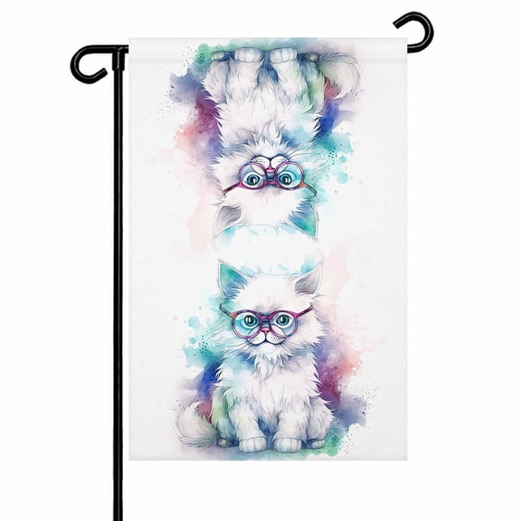 Garden Flag Double-Side Printed House Flag Cute Cat Yard Flag Animal Painting Welcome Banner Decor Outdoor Holiday Decorations 12*18in