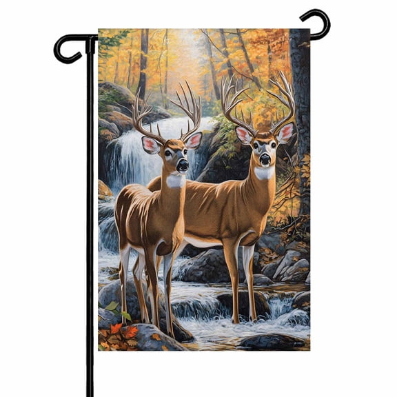 Garden Flag Double-Side Printed House Flag Deer Yard Flag Mountain Forest River Welcome Banner Decor Outdoor Holiday Decorations 12*18in