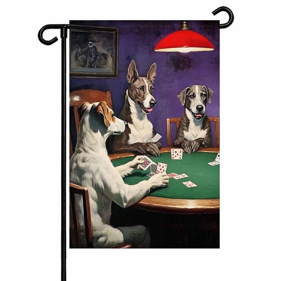 Garden Flag Double-Side Printed House Flag Dog Poker Yard Flag Retro Animal Welcome Banner Decor Outdoor Holiday Decorations 12*18in