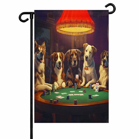 Garden Flag Double-Side Printed House Flag Dog Poker Yard Flag Vintage Funny Animal Welcome Banner Decor Outdoor Holiday Decorations 28*40in