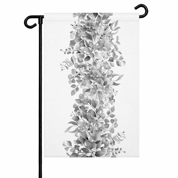 Garden Flag Double-Side Printed House Flag Eucalyptus Leaves Yard Flag Spring Gray Welcome Banner Decor Outdoor Holiday Decorations 12*18in