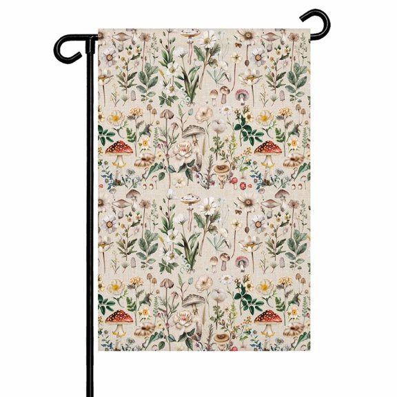 Garden Flag Double-Side Printed House Flag Floral Mushroom Yard Flag Vintage Leaves Plant Welcome Banner Decor Outdoor Holiday Decorations 28*40in