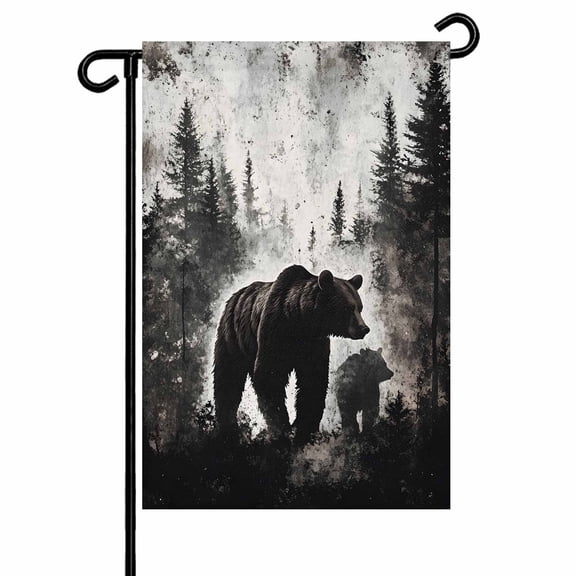 Garden Flag Double-Side Printed House Flag Forest Bears Black Yard Flag Oil Painting Welcome Banner Decor Outdoor Holiday Decorations 28*40in