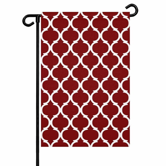 Garden Flag Double-Side Printed House Flag Geometric Moroccan Yard Flag Moroccan Trellis Design Red Welcome Banner Decor Outdoor Holiday Decorations 28*40in
