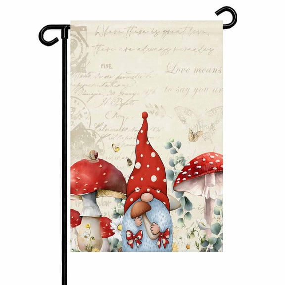 Garden Flag Double-Side Printed House Flag Gnome Mushroom Yard Flag Watercolor Eucalyptus Leaves Welcome Banner Decor Outdoor Holiday Decorations 28*40in