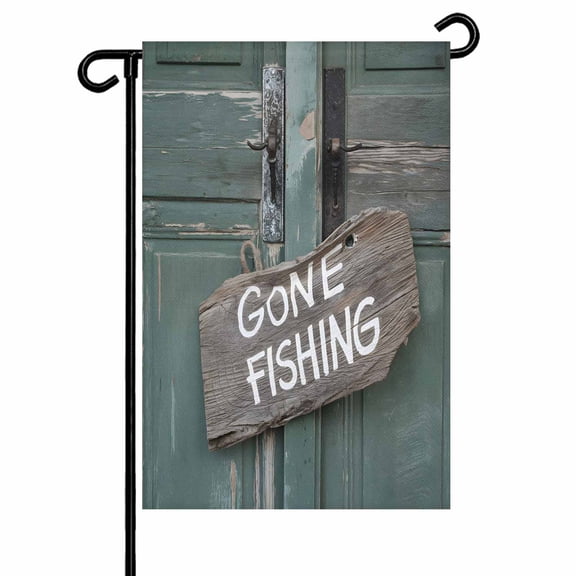 Garden Flag Double-Side Printed House Flag Go Fishing Yard Flag Vintage Country Wooden Door Welcome Banner Decor Outdoor Holiday Decorations 12*18in