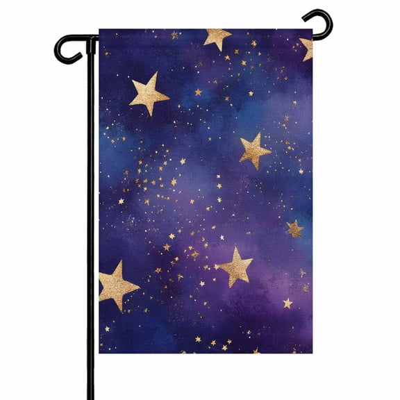 Garden Flag Double-Side Printed House Flag Gold Star Yard Flag Purple Starry Sky Welcome Banner Decor Outdoor Holiday Decorations 12*18in