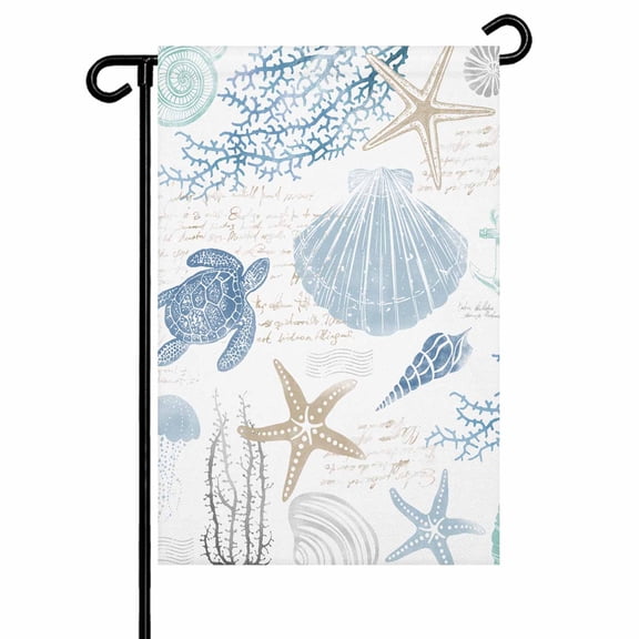 Garden Flag Double-Side Printed House Flag Marine Life Yard Flag Sea Turtle Starfish Shell Coral Welcome Banner Decor Outdoor Holiday Decorations 12*18in