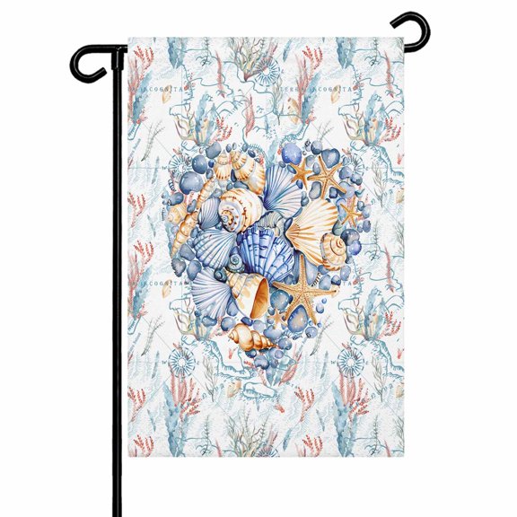 Garden Flag Double-Side Printed House Flag Marine Life Yard Flag Starfish Conch Welcome Banner Decor Outdoor Holiday Decorations 12*18in