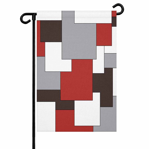 Garden Flag Double-Side Printed House Flag Mid Century Red Nordic Yard Flag Abstract Geometric Welcome Banner Decor Outdoor Holiday Decorations 12*18in