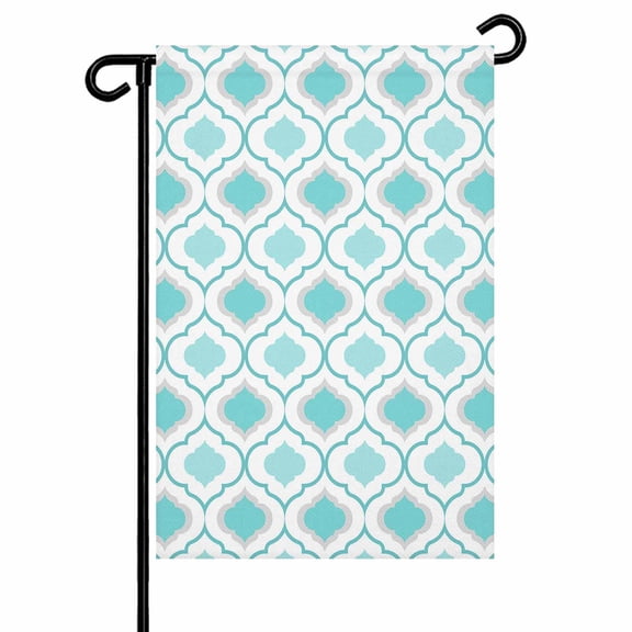 Garden Flag Double-Side Printed House Flag Moroccan Pattern Yard Flag Cyan Geometric Trellis Welcome Banner Decor Outdoor Holiday Decorations 28*40in