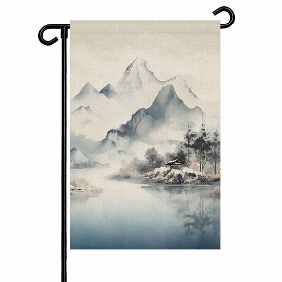 Garden Flag Double-Side Printed House Flag Mountain Yard Flag Lake Watercolor Landscape Welcome Banner Decor Outdoor Holiday Decorations 28*40in