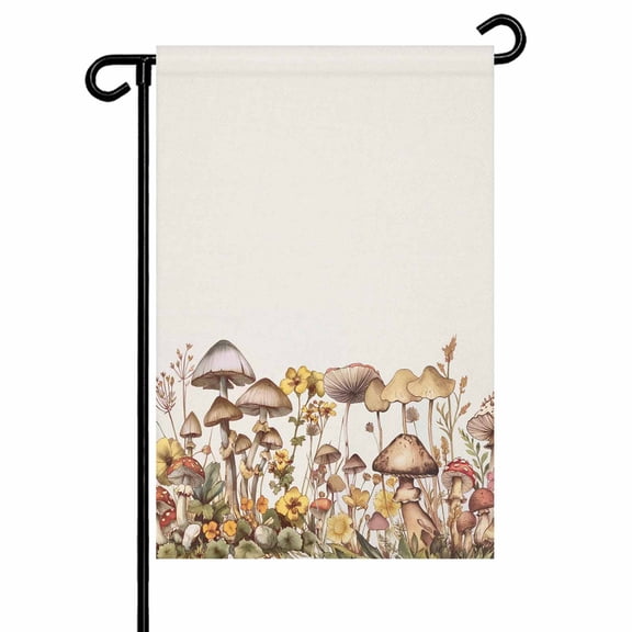 Garden Flag Double-Side Printed House Flag Mushroom Floral Yard Flag Nature Plant Welcome Banner Decor Outdoor Holiday Decorations 12*18in