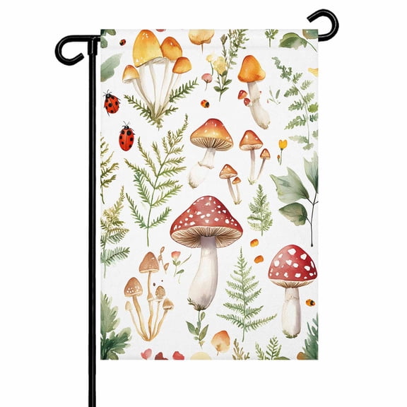 Garden Flag Double-Side Printed House Flag Mushroom Leaves Yard Flag Vintage Green Plant Welcome Banner Decor Outdoor Holiday Decorations 28*40in