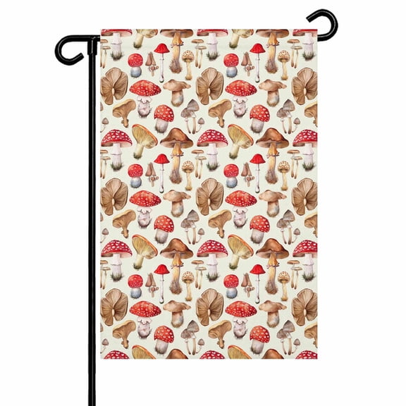 Garden Flag Double-Side Printed House Flag Mushroom%Watercolor Nature Plant Yard Flag Welcome Banner Decor Outdoor Holiday Decorations 28*40in