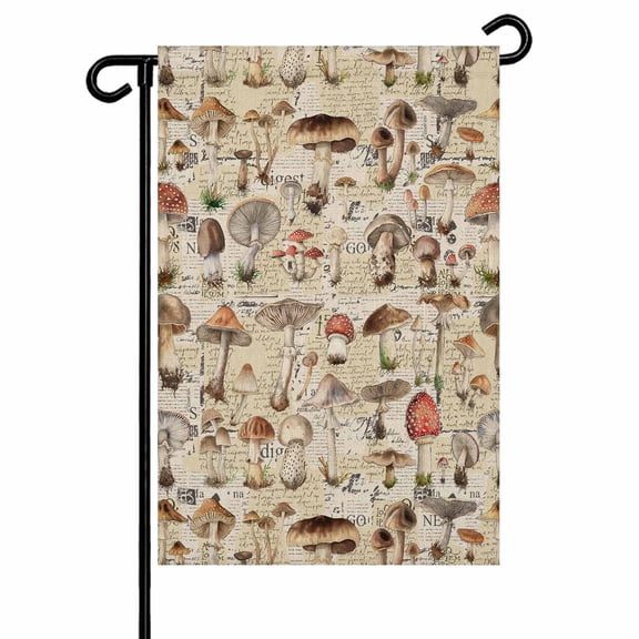 Garden Flag Double-Side Printed House Flag Mushroom Yard Flag Vintage Nature Plant Welcome Banner Decor Outdoor Holiday Decorations 12*18in