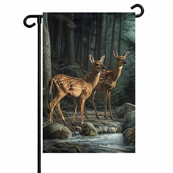 Garden Flag Double-Side Printed House Flag Nature Forest Forest Yard Flag Animal River Welcome Banner Decor Outdoor Holiday Decorations 12*18in