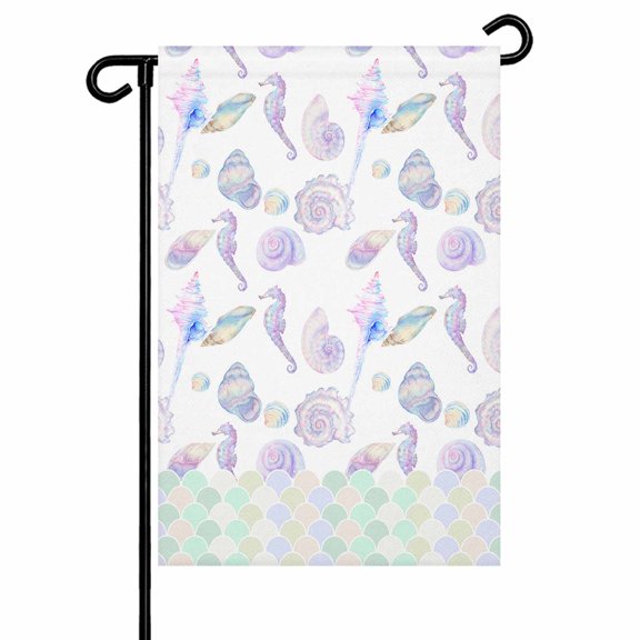 Garden Flag Double-Side Printed House Flag Ocean Animals Yard Flag Sea Beach Hippocampus Starfish Welcome Banner Decor Outdoor Holiday Decorations 12*18in