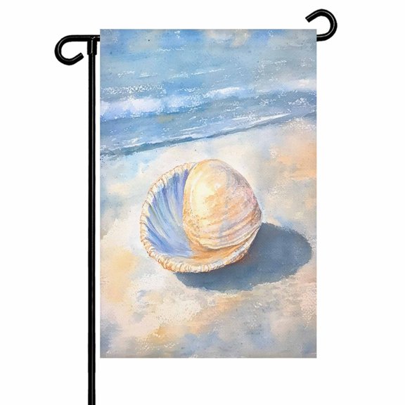 Garden Flag Double-Side Printed House Flag Ocean Shell Yard Flag Coastal Beach Waves Welcome Banner Decor Outdoor Holiday Decorations 12*18in