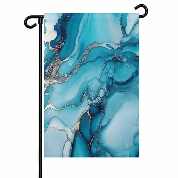 Garden Flag Double-Side Printed House Flag Ombre Blue Teal Gray Marble Texture Yard Flag Abstract Art Welcome Banner Decor Outdoor Holiday Decorations 12*18in