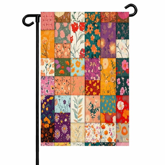 Garden Flag Double-Side Printed House Flag Orange Pink Flowers Plant Yard Flag Colorful Floral Lattice Vintage Welcome Banner Decor Outdoor Holiday Decorations 12*18in