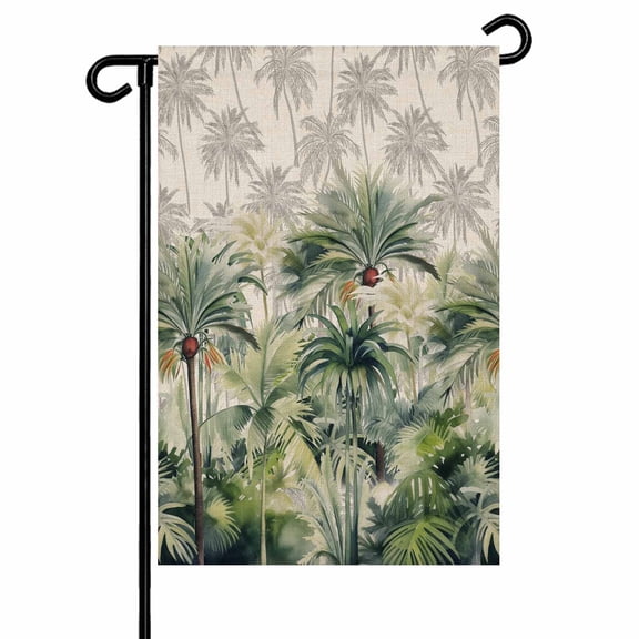 Garden Flag Double-Side Printed House Flag Palm Tree Coconut Yard Flag Tropical Plant Welcome Banner Decor Outdoor Holiday Decorations 12*18in