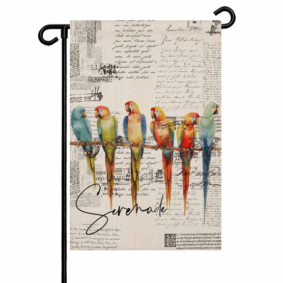 Garden Flag Double-Side Printed House Flag Parrot Colorful Wildlife Yard Flag Retro Postmark Welcome Banner Decor Outdoor Holiday Decorations 28*40in