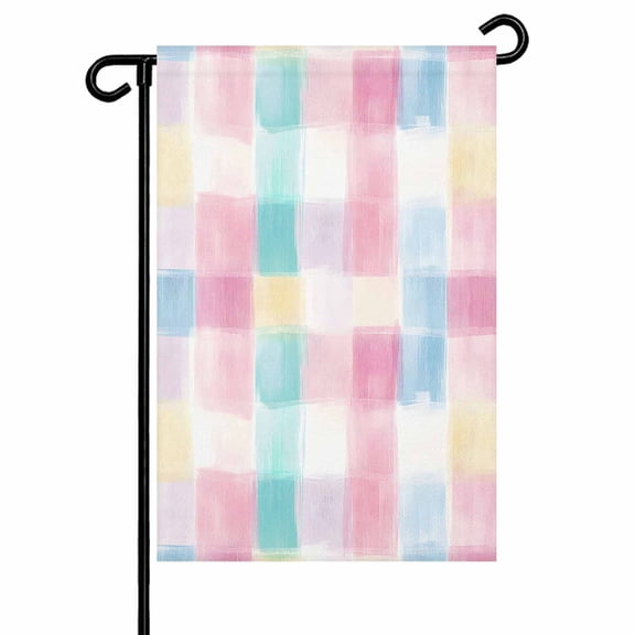 Garden Flag Double-Side Printed House Flag Pastoral Check Yard Flag Spring Watercolor Welcome Banner Decor Outdoor Holiday Decorations 12*18in