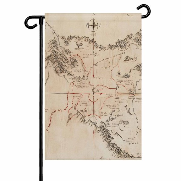 Garden Flag Double-Side Printed House Flag Retro Hand Drawn Mountain Map Yard Flag Medieval Style Welcome Banner Decor Outdoor Holiday Decorations 12*18in