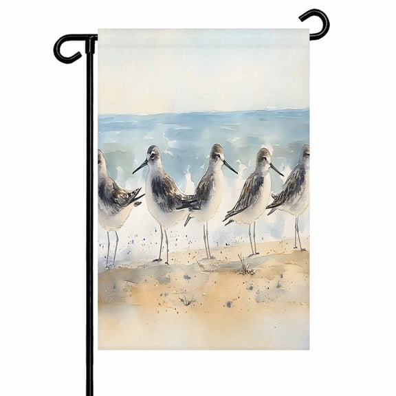 Garden Flag Double-Side Printed House Flag Seagull Wave Beach Yard Flag Oil Painting Welcome Banner Decor Outdoor Holiday Decorations 12*18in