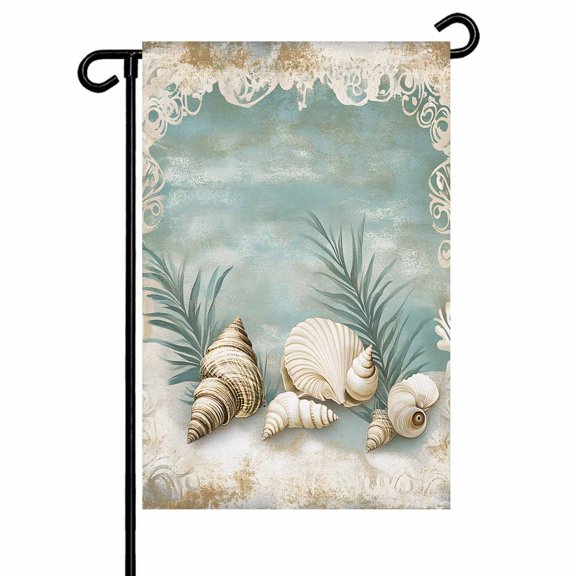 Garden Flag Double-Side Printed House Flag Shell Yard Flag Vintage Ocean Coastal Welcome Banner Decor Outdoor Holiday Decorations 12*18in