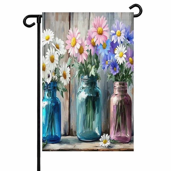 Garden Flag Double-Side Printed House Flag Spring Daisy Flowers Yard Flag Oil Painting Welcome Banner Decor Outdoor Holiday Decorations 28*40in